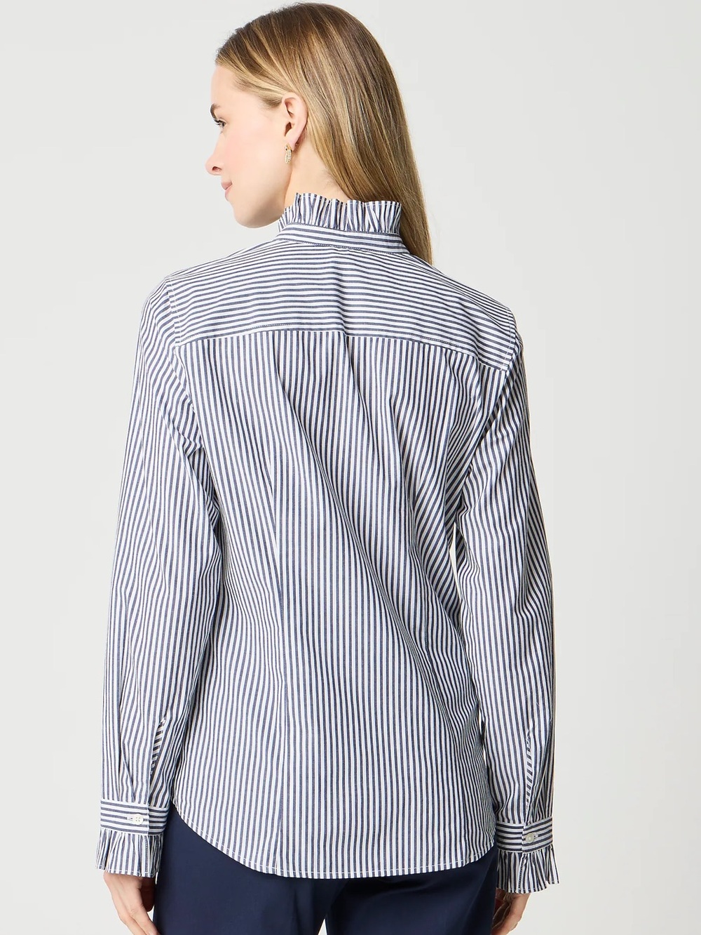 NWT J.Crew Ruffle Button-Up Shirt Striped - Picture 3 of 4